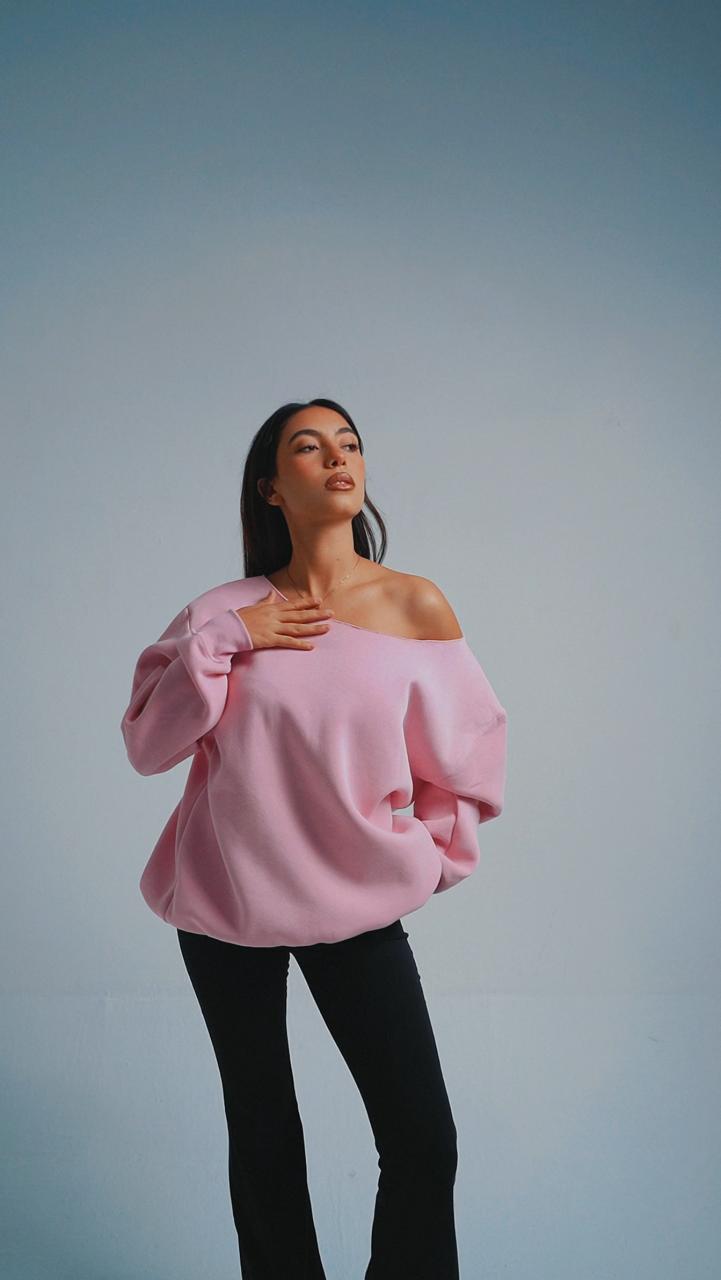 "OFF-SHOULDER" Baby Pink Sweater