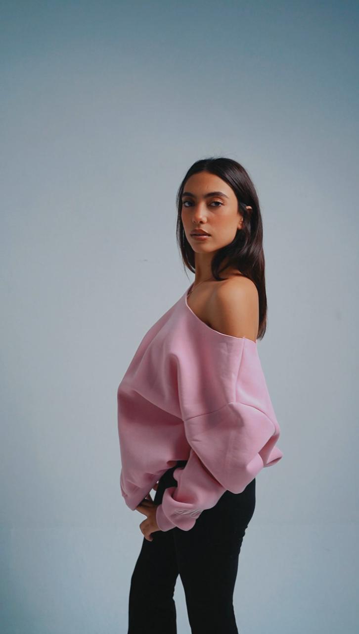 "OFF-SHOULDER" Baby Pink Sweater